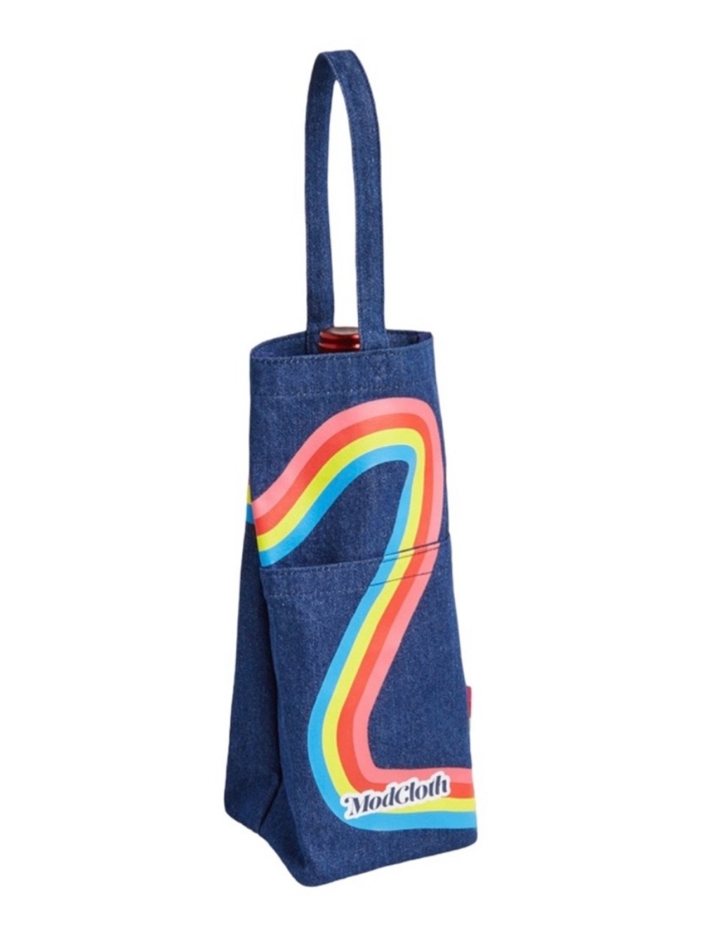 ModCloth Blue Denim Groovy Rainbow Wine Spirits Tote Bag